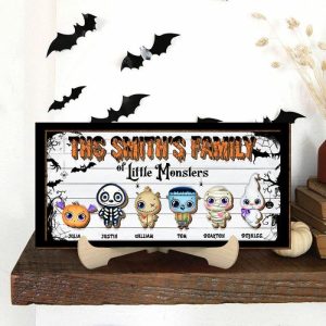 Frames |   Personalized Wooden Frame Sign Family Of Little Monsters Cute Pattern Creative Halloween Gift Frames Frames