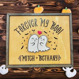 Frames |   Personalized Wooden Frame Sign Forever My Boo Couple Ghost Design Perfect Halloween Gift Frames Frames