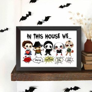 Frames |   Personalized Wooden Frame Sign In This House Horror Cartoon Design Creative Gift For Halloween Frames Frames