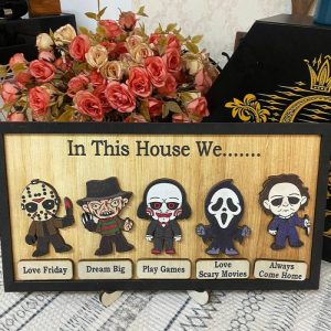 Frames |   Personalized Wooden Frame Sign In This House Horror Movie Design Perfect Gift For Halloween Frames Frames