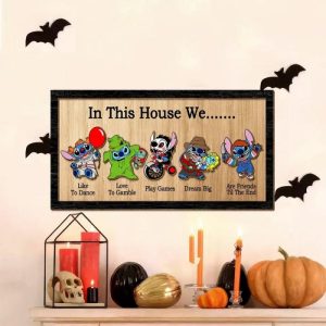 Frames |   Personalized Wooden Frame Sign In This House Horror Stitch Design Attractive Halloween Gift Frames Frames