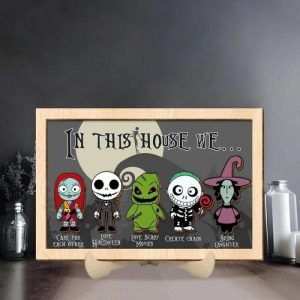 Frames |   Personalized Wooden Frame Sign In This House Nightmare Cartoon Design Cool Halloween Gift Frames Frames