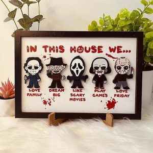 Frames |   Personalized Wooden Frame Sign In This House Scary Movies Fan Design Great Halloween Gift Frames Frames