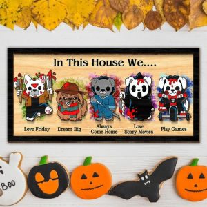 Frames |   Personalized Wooden Frame Sign In This House We Custom Horror Dog Design Attractive Halloween Gift Frames Frames