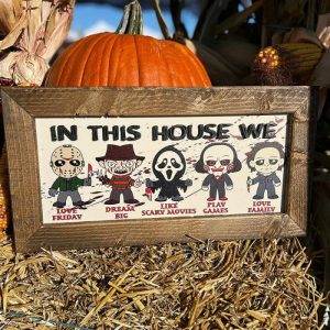 Frames |   Personalized Wooden Frame Sign In This House We Horror Movie Pattern Perfect Halloween Gift Frames Frames