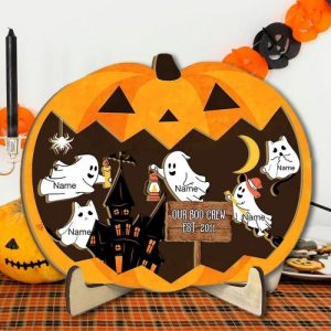 Frames |   Personalized Wooden Frame Sign Pumpkin Shaped Custom Ghosts Design Halloween Gift For Family Frames Frames