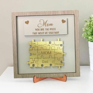 Frames |   Personalized Yellow Gold Name Puzzle Frame "You Are The Piece That Holds Us Together" Mother’s Day Gift Frames Frames