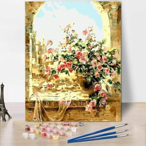 Frames |   Potted Plants On The Balcony Paint By Numbers Kits Beautiful Gift For Family Frames 24 Colors