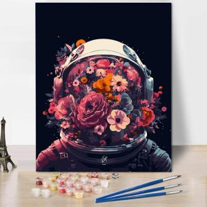 Frames |   Red Flowers Astronaut Paint By Numbers Kits Beautiful Gift For Family Frames 24 Colors