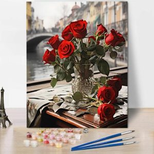 Frames |   Red Rose Paint By Numbers Kits Romantic Gift For Your Love Frames 24 Colors