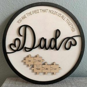 Frames |   "You Are The Piece That Holds Us Together" Custom Puzzles Pieces Name Khaki Frame Father’s Day Gift Frames black