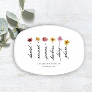 Kitchen |   Personalized Birth Flower Plate With Custom Name Best Mother’s Day Gift "Love Grows Here" Home & Living Kitchen