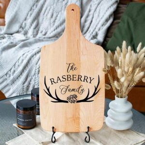 Kitchen |   Personalized Family Name Charcuterie Board With Antlers Pattern Unique Thanksgiving Present Home & Living Kitchen