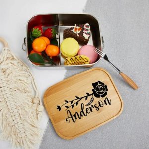 Kitchen |   Personalized Lunch Box Custom Name With Elegant Flowers Kids Gifts Home & Living Kitchen