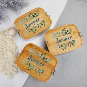 Kitchen |   Personalized Lunch Box Custom Name With Green Leaf Pattern Home & Living Kitchen