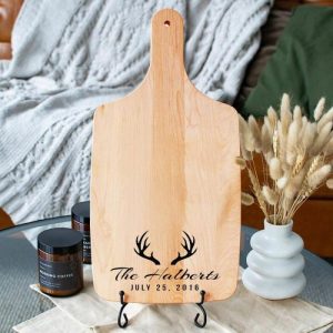 Kitchen |   Personalized Name And Date Charcuterie Board With Antlers Precious Gift For Her Home & Living Kitchen