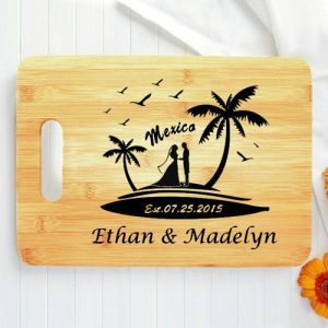 Kitchen |   Personalized Name And Date Charcuterie Board With Birds And Tree Pattern Beautiful Wedding Gift Home & Living Kitchen