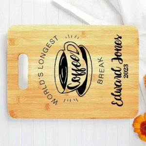 Kitchen |   Personalized Name And Date Charcuterie Board With Cup Pattern Creative Gift For Someone "World"S Longest Coffee Break" Home & Living Kitchen