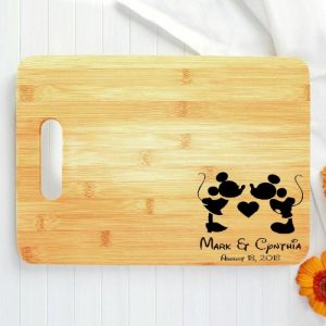 Kitchen |   Personalized Name And Date Charcuterie Board With Intimate Mickey Mouse Pattern Lovely Gift For Couples Home & Living Kitchen