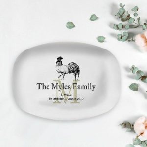 Kitchen |   Personalized Name And Date Plate With Rooster Pattern For Couples Home & Living Kitchen