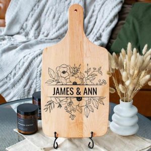 Kitchen |   Personalized Name Charcuterie Board With Elegant Flower Pattern Creative Thanksgiving Gift Home & Living Kitchen