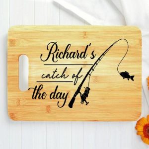 Kitchen |   Personalized Name Charcuterie Board With Hooked Fish Pattern Amazing Gift For Him Home & Living Kitchen