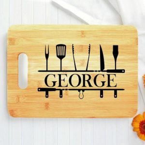 Kitchen |   Personalized Name Charcuterie Board With Kitchen Utensils Pattern Minimalist Gift For Her Home & Living Kitchen