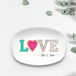 Kitchen |   Personalized Name Plate With Love Heart Pattern Valentine’s Gift Home & Living Kitchen