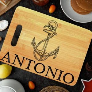 Kitchen |   Personalized Name Square Charcuterie Board With Anchor Symbol Pattern Best Gift For Father Home & Living Kitchen