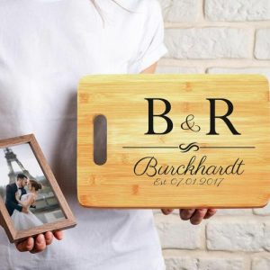 Kitchen |   Personalized Name Square Charcuterie Board With Curved Dividing Line Design Gift For Christmas Home & Living Kitchen