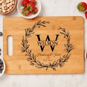 Kitchen |   Personalized Name Square Charcuterie Board With Perfect Garland Pattern Beautiful Wedding Gift Home & Living Kitchen