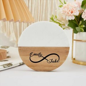 Kitchen |   Personalized Round Coaster With Custom Couple Name Marble Splicing Design Endless Love For The One Home & Living Kitchen