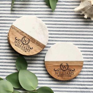 Kitchen |   Personalized Round Coaster With Custom Information Artistic Marble Splicing Design Home & Living Kitchen