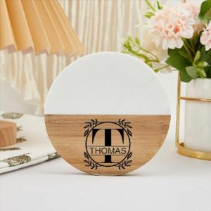 Kitchen |   Personalized Round Coaster With Custom Letter And Name Marble Splicing Design Creative Present Home & Living Kitchen