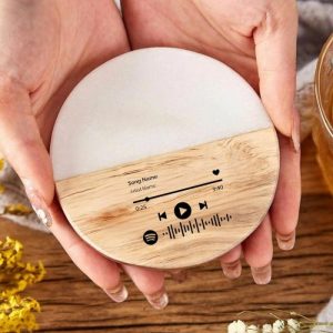 Kitchen |   Personalized Round Coaster With Custom Music Player Interface Marble Splicing Creative Design Home & Living Kitchen