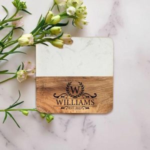 Kitchen |   Personalized Square Coaster With Custom Information Artistic Marble Splicing Design Home & Living Kitchen