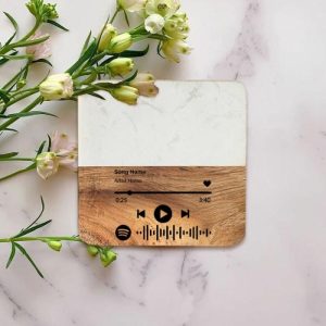 Kitchen |   Personalized Square Coaster With Custom Music Player Interface Marble Splicing Creative Design Home & Living Kitchen