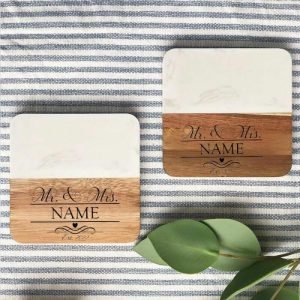 Kitchen |   Personalized Square Coaster With Custom Name Aesthetic Marble Splicing Design Gift For Lover Home & Living Kitchen