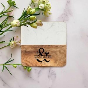 Kitchen |   Personalized Square Coaster With Custom Name And Year Creative Marble Splicing Design Present Home & Living Kitchen