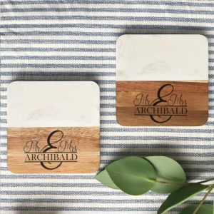 Kitchen |   Personalized Square Coaster With Custom Name Exquisite Marble Splicing Design Home & Living Kitchen