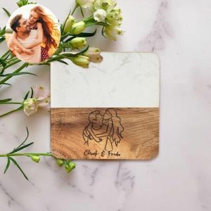 Kitchen |   Personalized Square Coaster With Custom Picture Line Drawing Marble Splicing Design Great Gift For Her Home & Living Kitchen