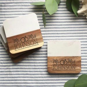 Kitchen |   Personalized Square Coaster With With Ring Decoration Stylish Marble Splicing Design Home & Living Kitchen