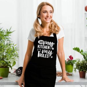 Kitchen |   Simple Apron With Kitchen Utensils Pattern For Family "My Kitchen My Rules" Home & Living Kitchen