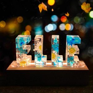 Lamps |   Custom Blue Petals Dried Flower Resin Name Letter Lamp Home & Living Lamps