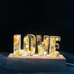 Lamps |   Custom Chrysanthemum Dried Flower Resin Name Letter Lamp Home & Living Lamps