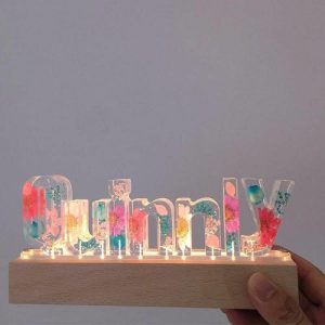 Lamps |   Custom Colorful Dried Flower Resin Name Letter Lamp-For Her Home & Living Lamps