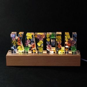 Lamps |   Custom Colorful Hydrangea Dried Flower Resin Name Letter Lamp Home & Living Lamps