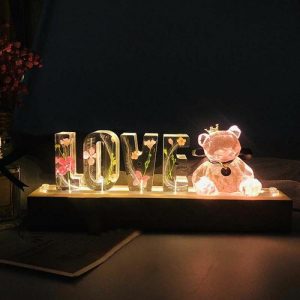 Lamps |   Custom Dried Flower Resin Name Letter Light Strip Pink Bear Home & Living Lamps