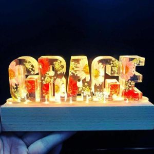 Lamps |   Custom Dried Flowers Resin Letter Lamp Home & Living Lamps