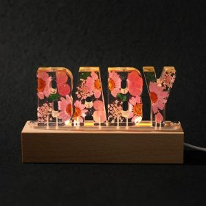 Lamps |   Custom Dried Flowers Resin Letter Lamp-Baby Home & Living Lamps